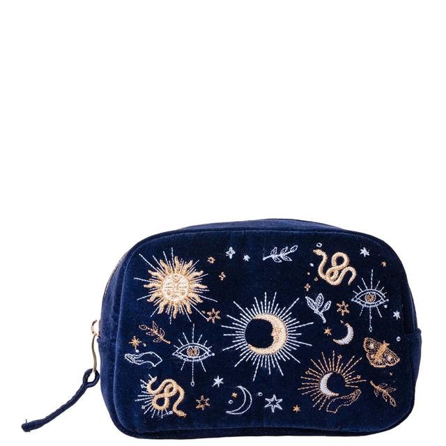 Elizabeth Scarlett Boho Mysticism Navy Velvet Makeup Bag on Productcaster.