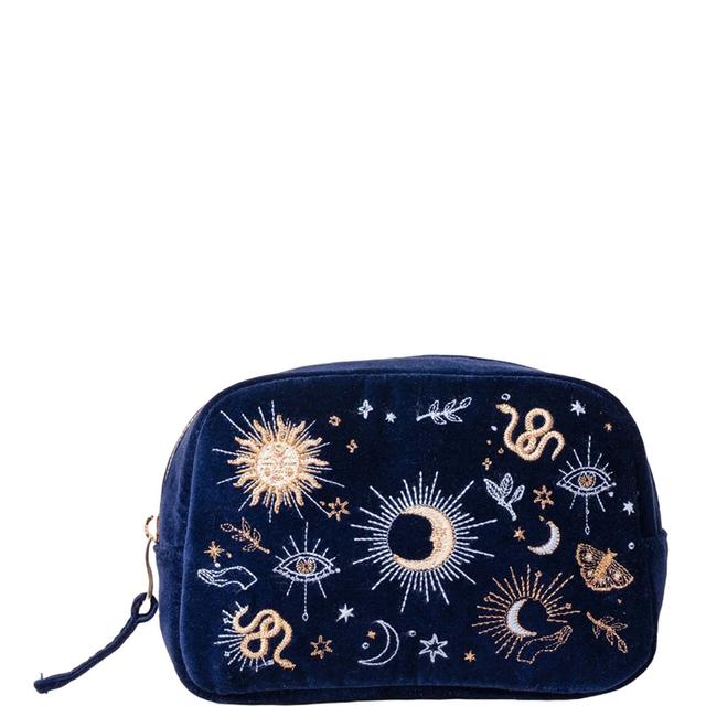 Elizabeth Scarlett Boho Mysticism Navy Velvet Makeup Bag on Productcaster.