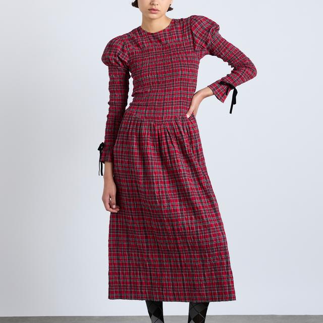 Damson Madder Women's Alice Shirred Midi Dress - Red Check - UK 12 on Productcaster.