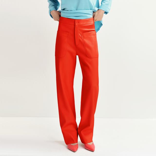 Essentiel Antwerp Woman's Grate Faux Leather Trousers - Poppy Field - EU 34/UK 6 on Productcaster.