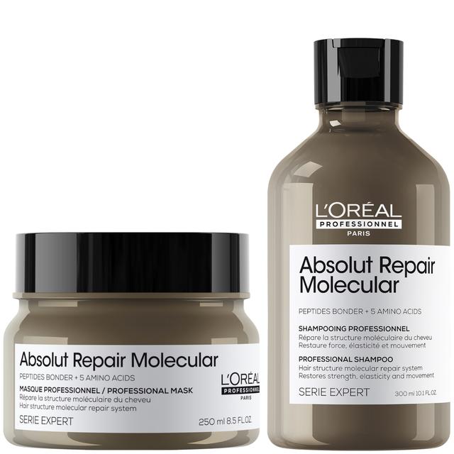 L'Oréal Professionnel Absolut Repair Molecular Shampoo 300ml and Rinse-Off Mask 250ml Set for Damaged Hair on Productcaster.