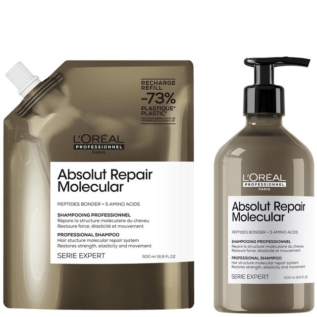 L’Oréal Professionnel Absolut Repair Molecular Shampoo 500ml and Refill Pack 500ml for damaged hair on Productcaster.