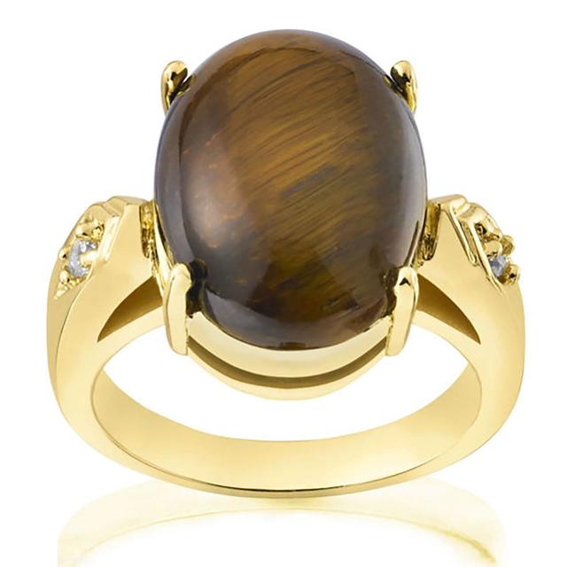 Gold Plated Genuine Oval Tiger Eye Ring - M on Productcaster.