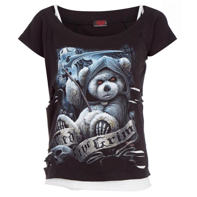 Spiral Women's Ted The Grim 2-in-1 Ripped Top - Black/White - XL on Productcaster.