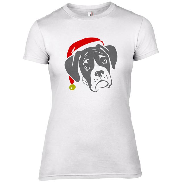 Boxer mit Santa Hut Frauen T-Shirt - UK 8 on Productcaster.