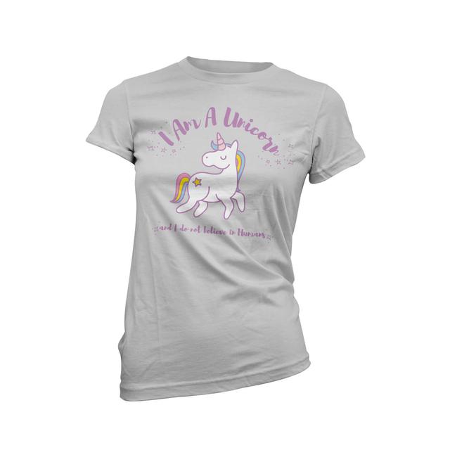 Unicorn T Shirt - I Am A Unicorn And I Don't Believe In Humans Women's Grey T-Shirt - M - Grey on Productcaster.