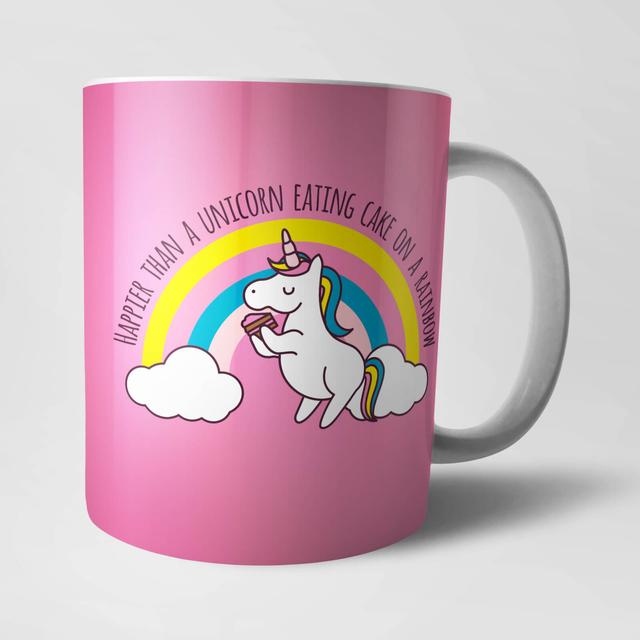 Happier Than A Unicorn Eating Cake Mug Rosa on Productcaster.