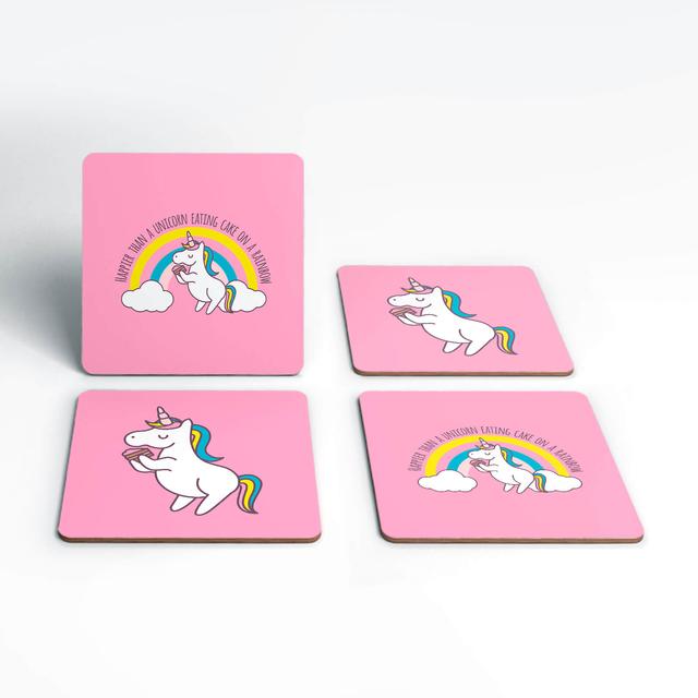 Happier Than A Unicorn Eating Cake Coasters Rosa on Productcaster.