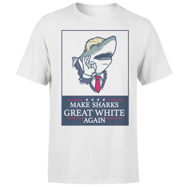 Make Sharks Great White Again White T-Shirt - YL - Weiß on Productcaster.