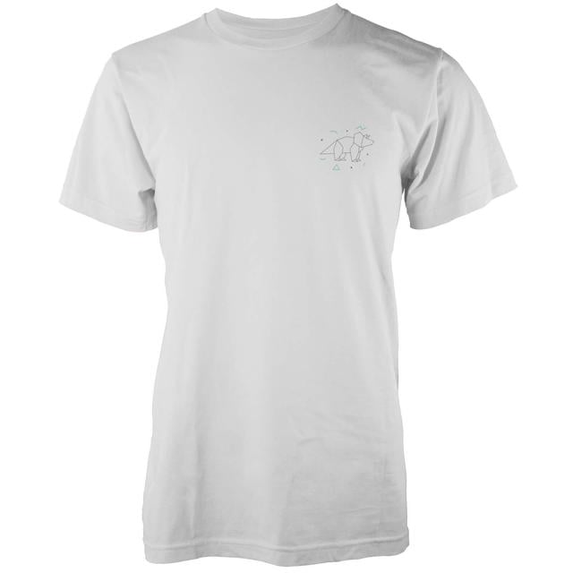 Origami Dinosaur Pocket Print Triceratops White T-Shirt - XXL - Weiß on Productcaster.