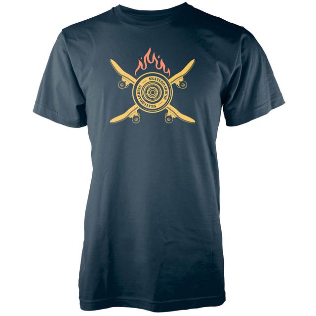 Crossed Flaming Skateboard Navy T-Shirt - XXL - Marineblau on Productcaster.