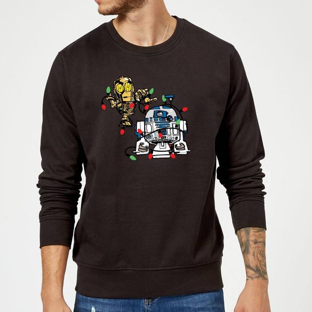 Star Wars Tangled Fairy Lights Droids Black Christmas Jumper - M on Productcaster.