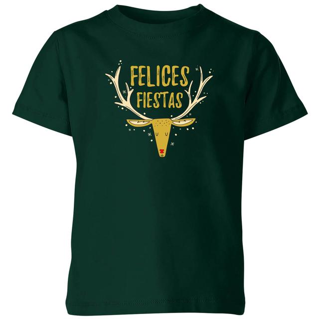 Felices Fiestas Reindeer Kids' T-Shirt - Forest Green - 11-12 Jahre - Forest Green on Productcaster.