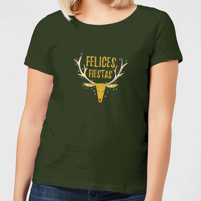 Felices Fiestas Reindeer Women's T-Shirt - Forest Green - L on Productcaster.