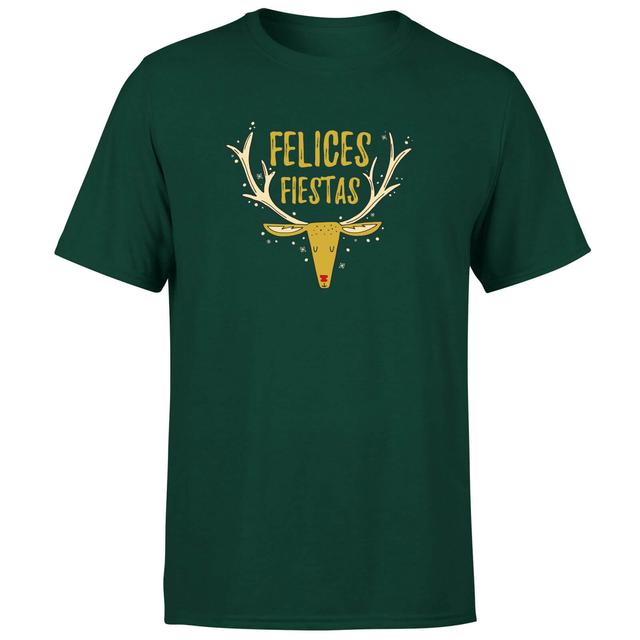 Felices Fiestas Reindeer T-Shirt - Forest Green - S - Forest Green on Productcaster.