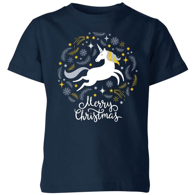 Unicorn Christmas Kids' T-Shirt - Navy - 3-4 Jahre - Marineblau on Productcaster.