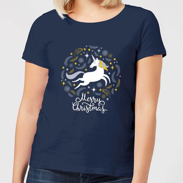 Unicorn T Shirt - Unicorn Christmas Women's T-Shirt - Navy - M - Navy on Productcaster.