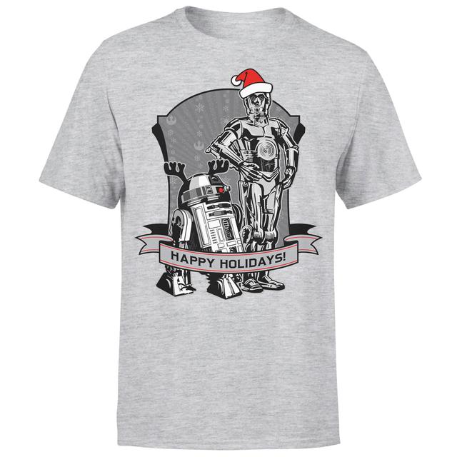 Star Wars Weihnachten Happy Holidays Droids T-Shirt - Grau - XL on Productcaster.