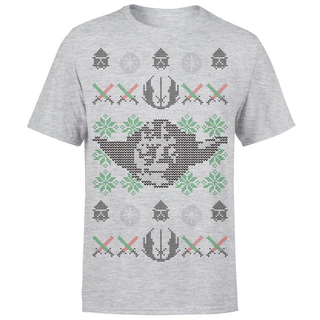 Star Wars Weihnachten Yoda Face Sabre T-Shirt - Grau - L on Productcaster.