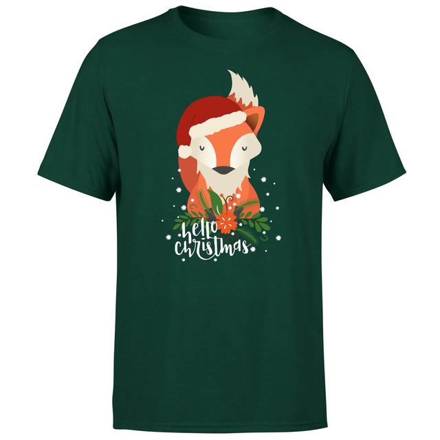 Christmas Fox Hello Christmas T-Shirt - Forest Green - XXL on Productcaster.