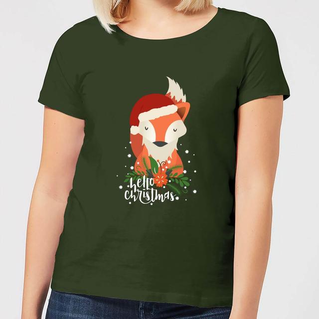 Christmas Fox Hello Christmas Women's T-Shirt - Forest Green - M on Productcaster.