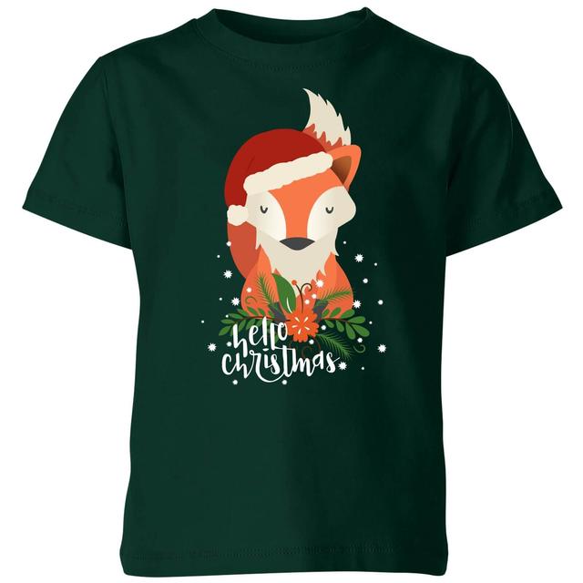 Christmas Fox Hello Christmas Kids' T-Shirt - Forest Green - 7-8 Years - Forest Green on Productcaster.