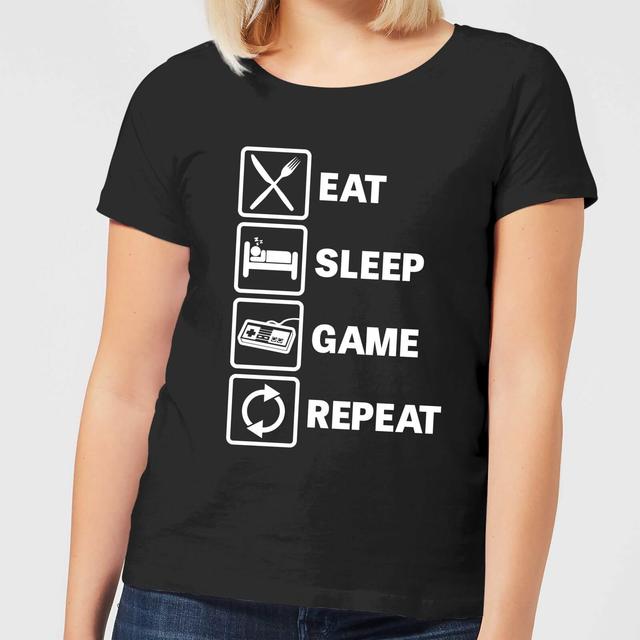 Eat Sleep Game Repeat Women's T-Shirt - Black - XL on Productcaster.