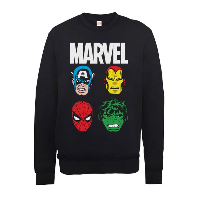 Marvel Comics Main Character Faces Men's Black Sweatshirt - M - Black on Productcaster.