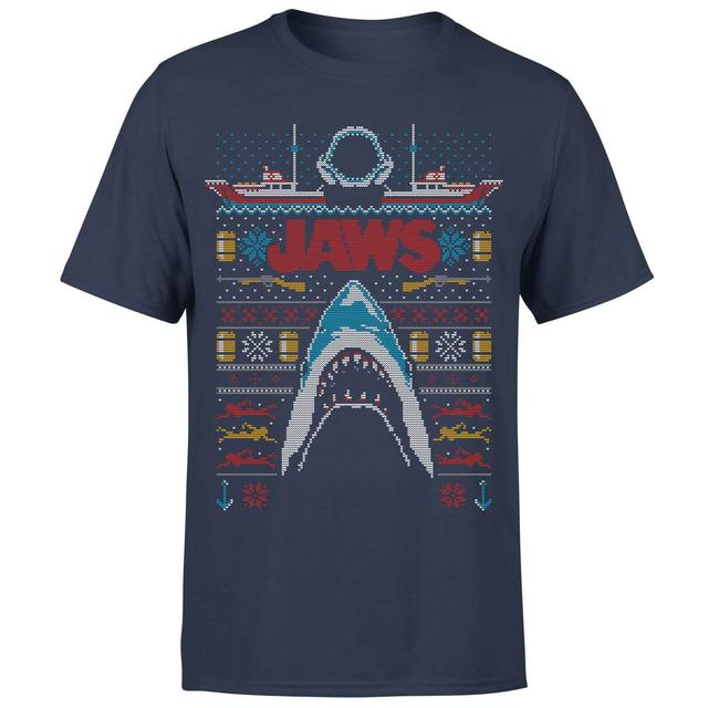 Jaws Fairisle Men's Christmas T-Shirt - Navy - M on Productcaster.