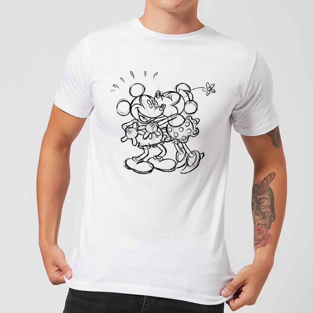 Disney Mickey Mouse Kissing Sketch T-Shirt - White - 5XL - Vit on Productcaster.