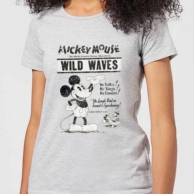 Disney Mickey Mouse Retro Poster Wild Waves Women's T-Shirt - Grey - XS - Grey on Productcaster.