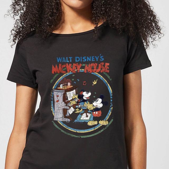 Camiseta Disney Mickey Mouse Póster Retro Piano - Mujer - Negro - XL on Productcaster.