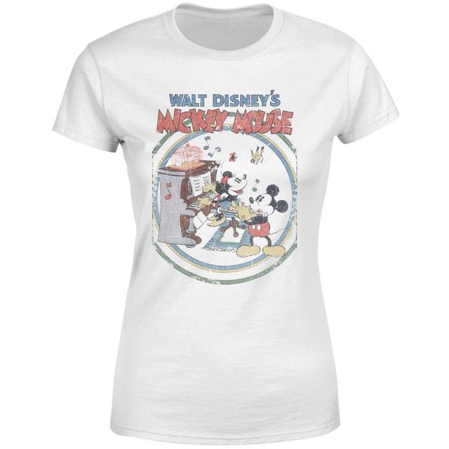 Camiseta Disney Mickey Mouse Póster Retro Piano - Mujer - Blanco - XXL - Blanco on Productcaster.