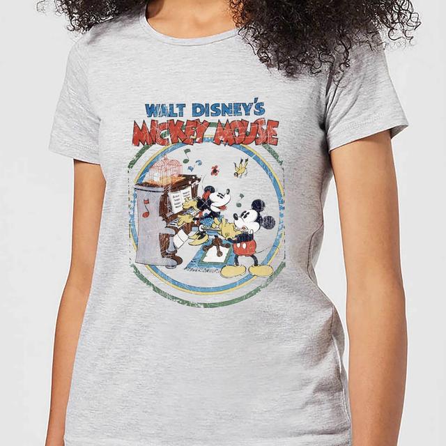 Camiseta Disney Mickey Mouse Póster Retro Piano - Mujer - Gris - L - Gris on Productcaster.