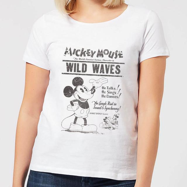 T-Shirt Disney Topolino Retro Poster Wild Waves - Bianco - Donna - M - Bianco on Productcaster.