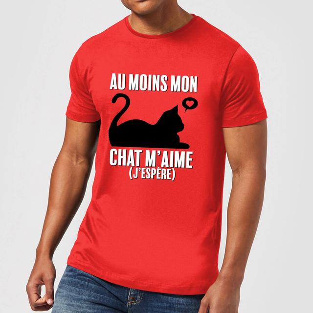 Au Moins Mon Chat M'aime J'espere T-Shirt - Red - M - Rot on Productcaster.