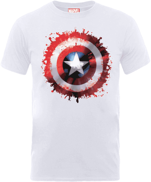 Marvel Avengers Assemble Captain America Art Worded Shield Badge T-Shirt - White - L on Productcaster.