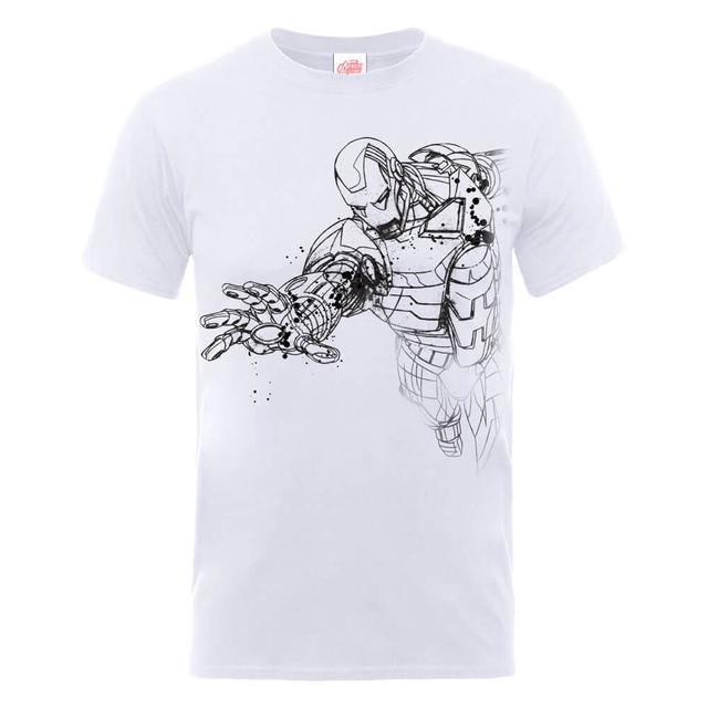 Marvel Avengers Assemble Iron Man Mono Sketch T-Shirt - Weiß - XL on Productcaster.