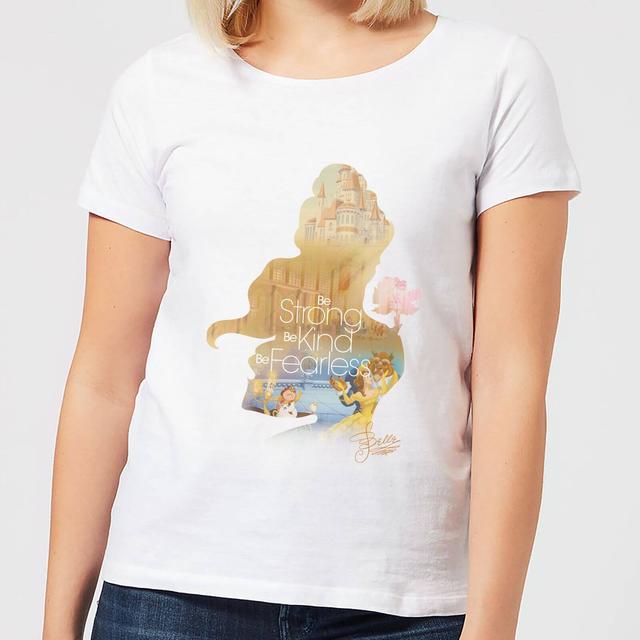 Disney Beauty And The Beast Princess Filled Silhouette Belle Women's T-Shirt - White - XXL on Productcaster.