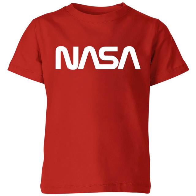 NASA Worm Weiß Logotype Kinder T-Shirt - Rot - 9-10 Jahre on Productcaster.