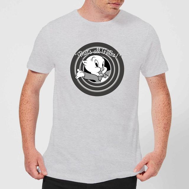 Looney Tunes That's All Folks Porky Pig Men's T-Shirt - Grey - S on Productcaster.