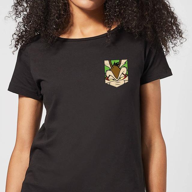 Looney Tunes Wile E Coyote Face Faux Pocket Women's T-Shirt - Black - XXL on Productcaster.