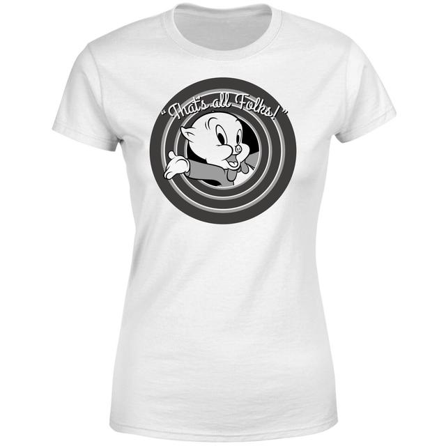 Looney Tunes That's All Folks Porky Pig Women's T-Shirt - White - XXL - White on Productcaster.