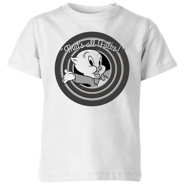 Looney Tunes Porky Pig Circle Logo Kinder T-shirt - Wit - 134/140 (9-10 jaar) - Wit on Productcaster.