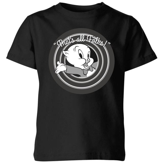 Looney Tunes That's All Folks Schweinchen Dick Kinder T-Shirt - Schwarz - 9-10 Jahre on Productcaster.