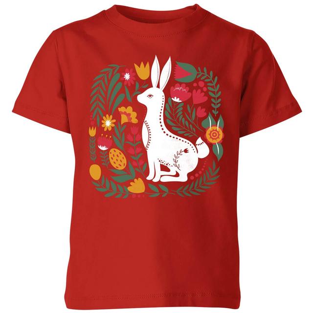 My Little Rascal Scandi Rabbit Pattern Kids' T-Shirt - Red - 5-6 Jahre - Rot on Productcaster.