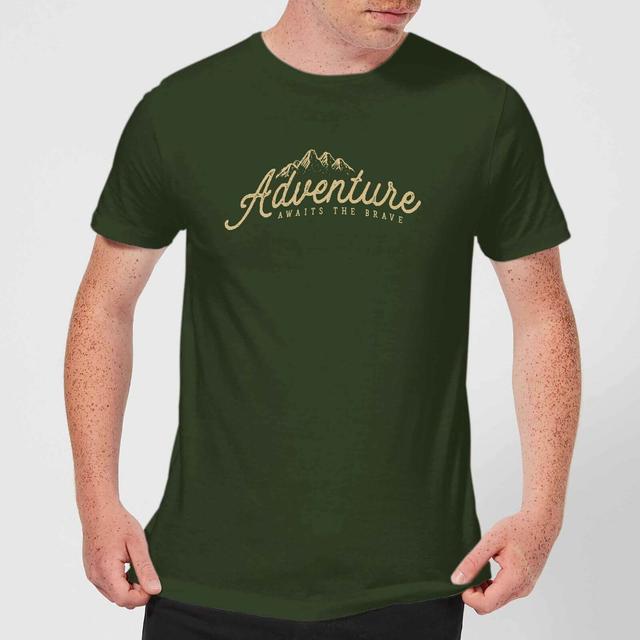 Adventure Awaits The Brave Men's T-Shirt - Forest Green - L - Forest Green on Productcaster.