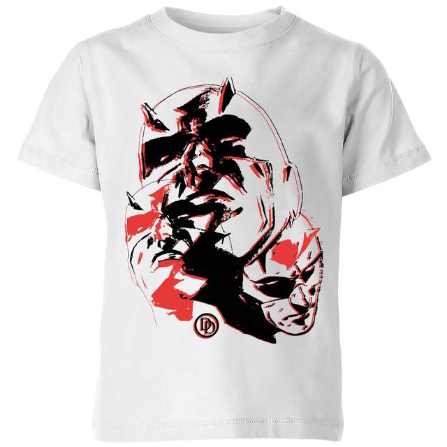 Marvel Knights Daredevil Layered Faces Kids' T-Shirt - White - 7-8 Jahre - Weiß on Productcaster.