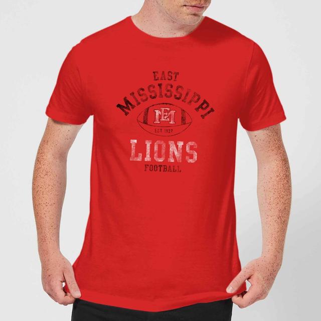 East Mississippi Community College Lions Football Distressed Men's T-Shirt - Red - XXL on Productcaster.