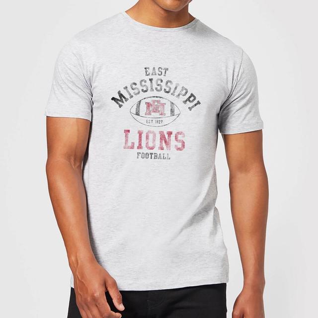 East Mississippi Community College Lions Distressed Football Men's T-Shirt - Grey - XS on Productcaster.